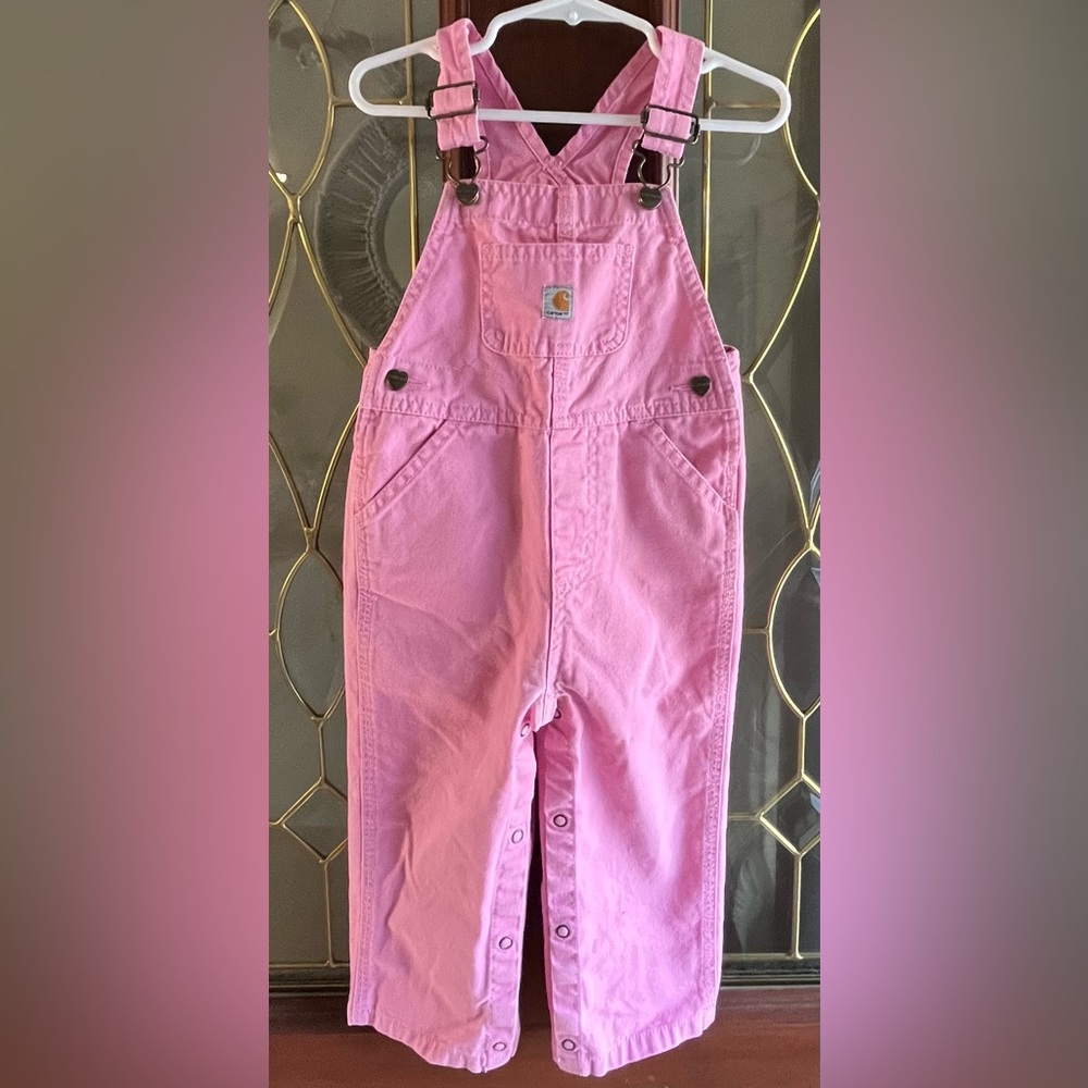 Carhartt Pretty Pink Adjustable Strap Canvas Overalls Toddler Girls Size 18-24M